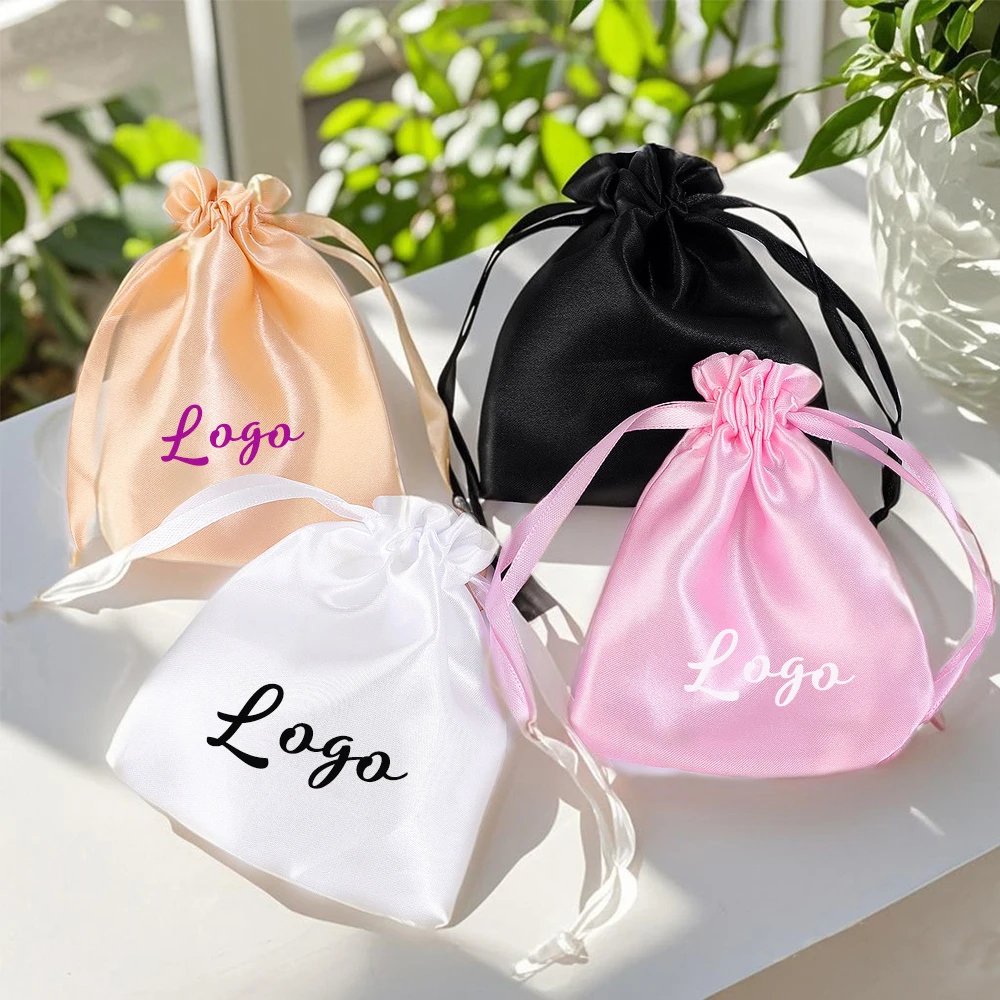 

100Pack Custom Logo Thank You Satin Gift Bags 4 x 6 Inch Fashion Jewelry Silk Drawstring Pouches Mini Candy Wedding Party Favor