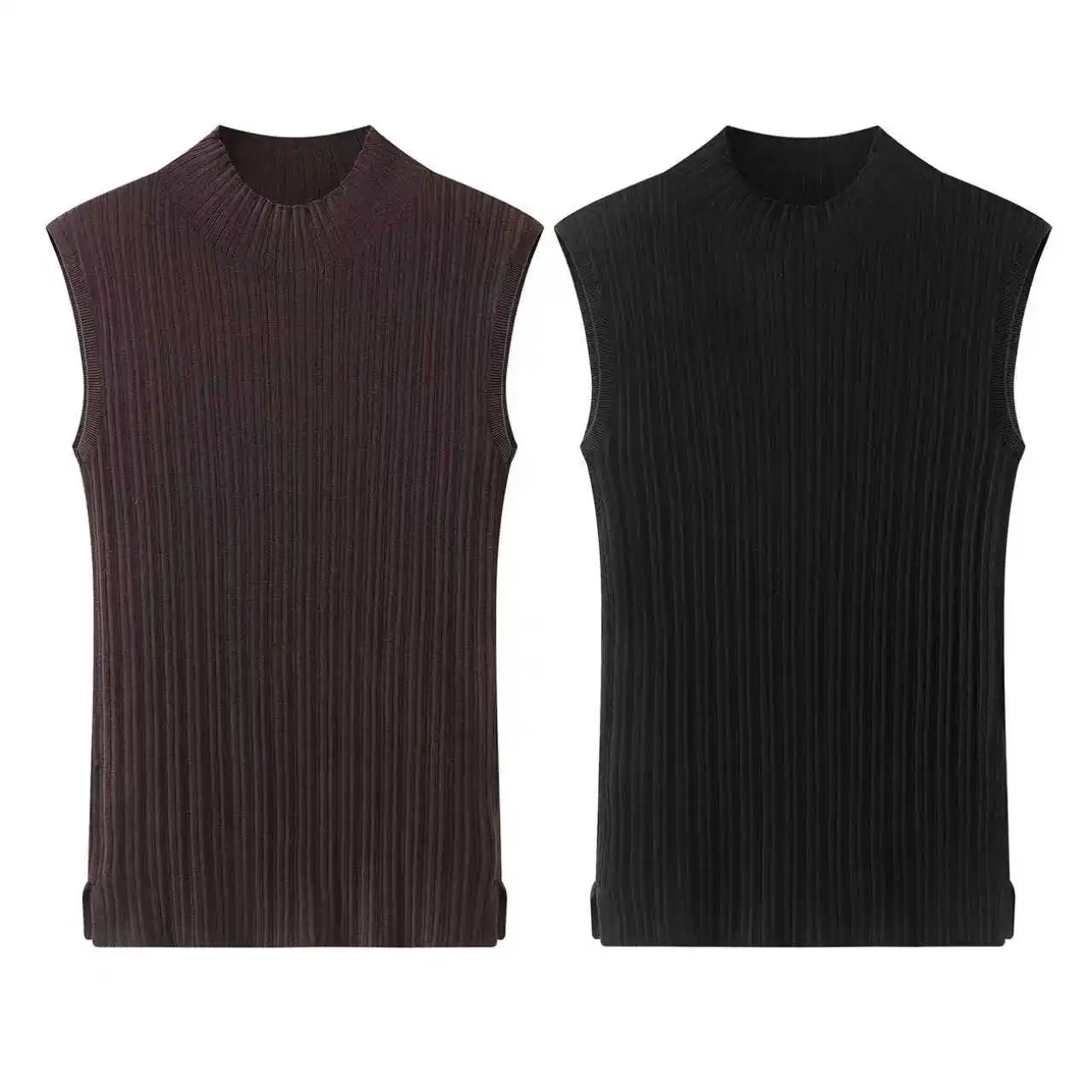 

Xiao Ai's 2026 Summer Knitted Slim Fit Sleeveless High Collar Elastic Bandage Tank Top Simple Style Casual mid Thickness