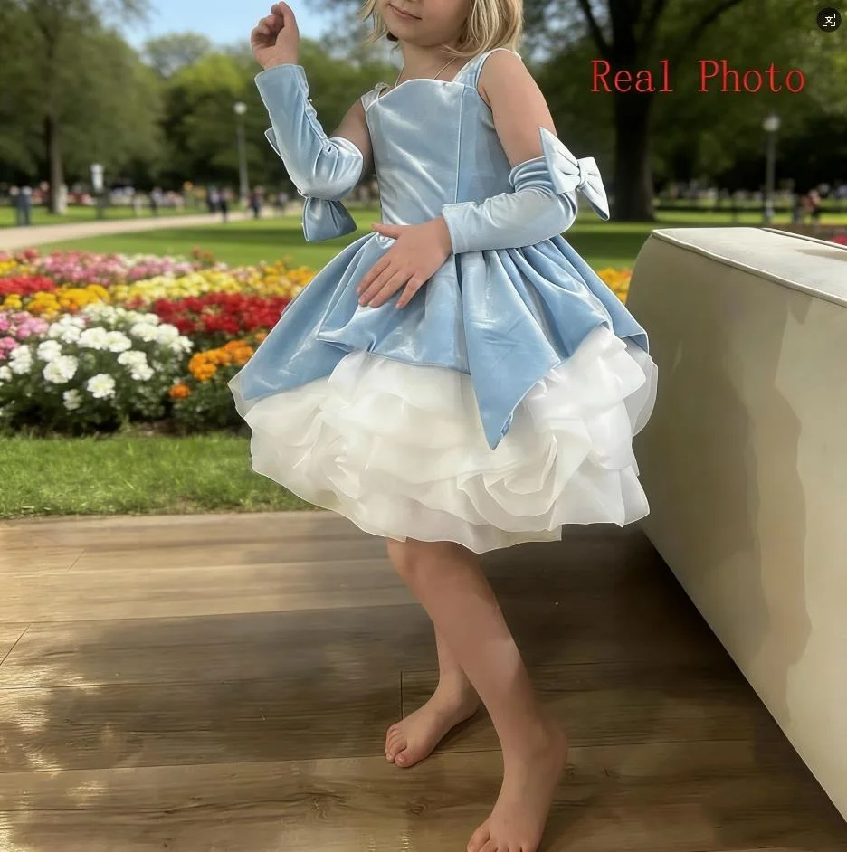 Velvet Flower Girl Dress Scoop Puff Girls Party Dresses for Wedding Full Sleeves Kids Birthday Ceremonial Dress Customized 2026