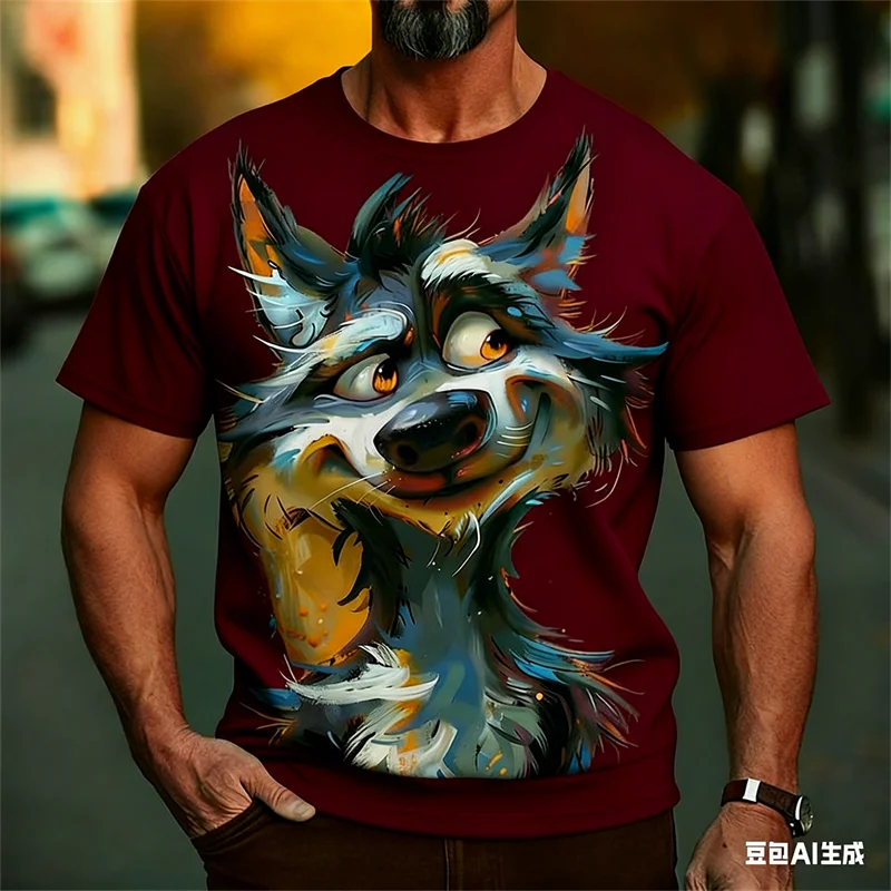 

Fashion Cartoon Wolf Pattern Men's T-shirt Summer Casual 3D Printed Funny Crew Neck Pullover Trend Unisex Short Sleeve Clothes