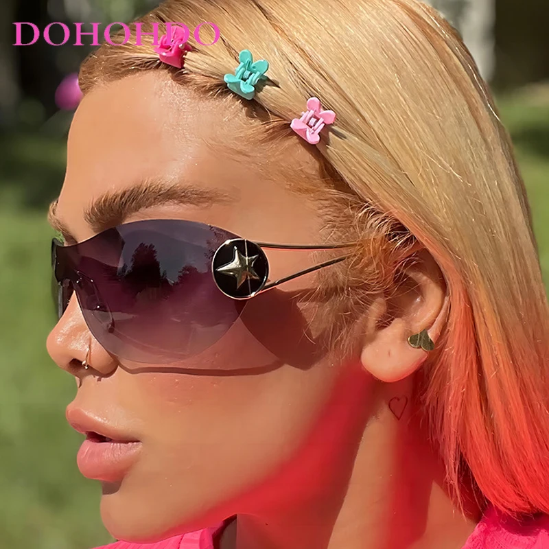 

New Fashion Punk Y2K Sunglasses For Women Men Trendy Luxury Wrap Around Sun Glasses Shades Star Decoration Eyewear UV400 Goggles