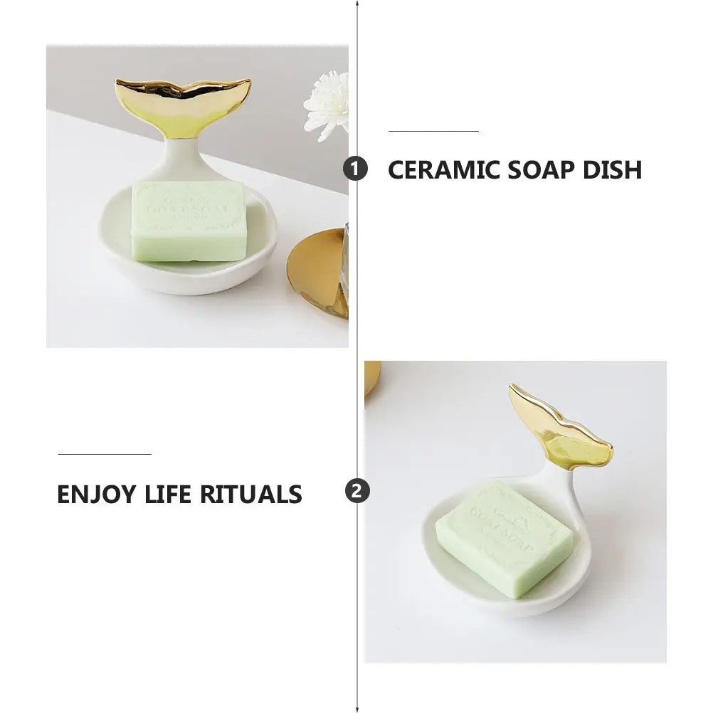 1Pcs White Ceramic Soap Holder Fishtail Style Quick Dry Drainage Tray Extends Soap Life Compact Bathroom Kitchen Bathtub