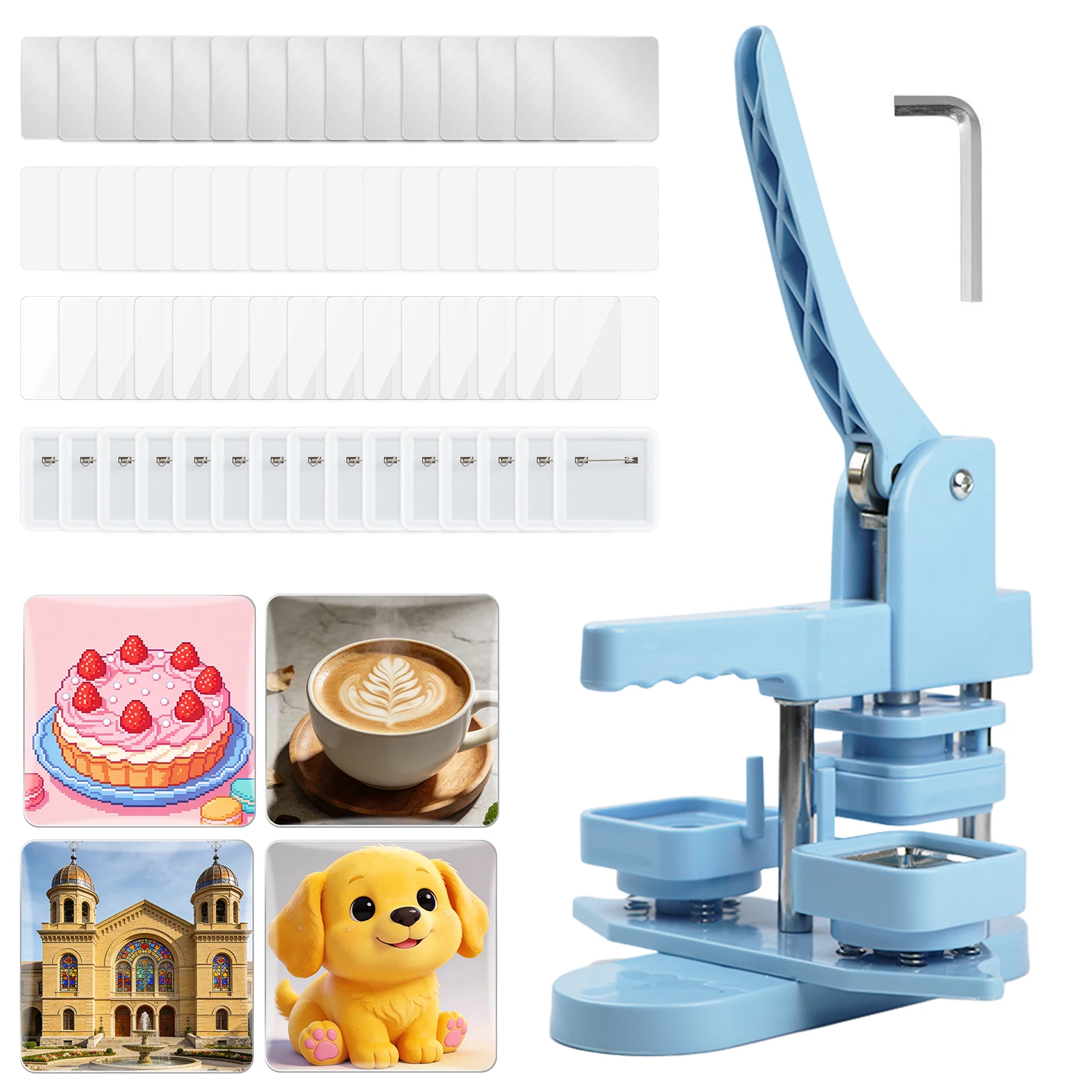 

Square Button Maker Machine w/100 Sets Button Supplies 50x50mm Hand Press Pin Badge Making Kit High Success Rate Easy to use