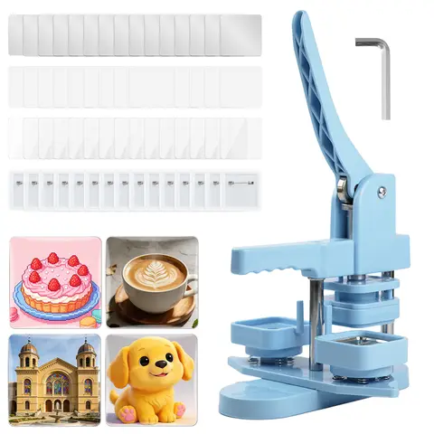 Square Button Maker Machine w/100 Sets Button Supplies 50x50mm Hand Press Pin Badge Making Kit High Success Rate Easy to use