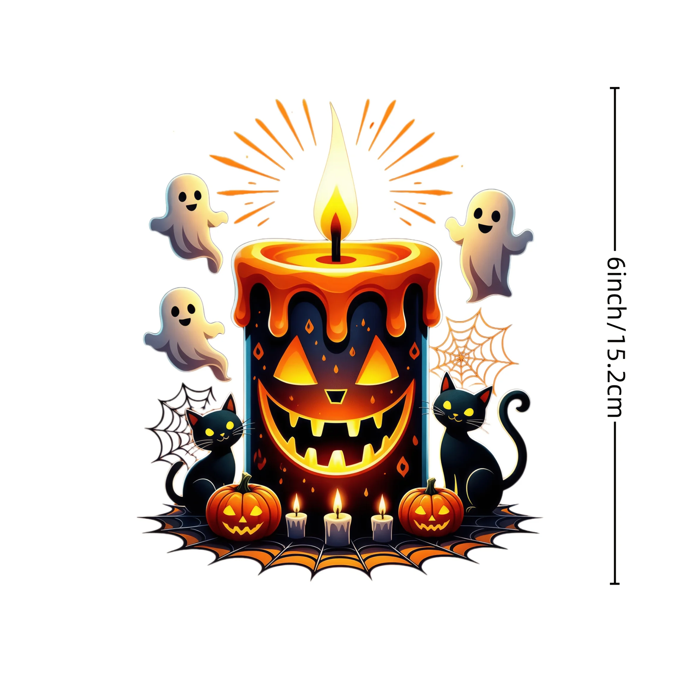 1Pc 2D Flat Halloween Candle Pumpkin Ghost Cat Vinyl Sticker, Decal for Car Laptop Cup Decor, Holiday Gift