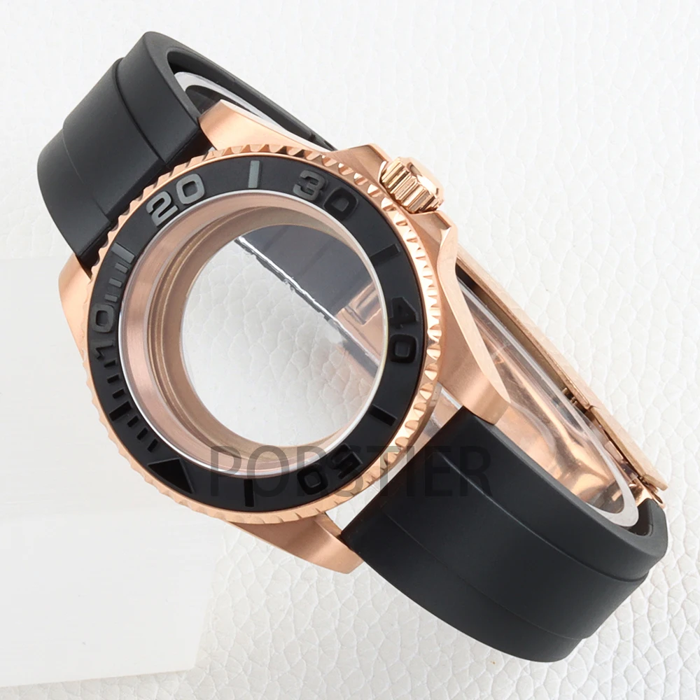 Diver NH35 Case 40mm fit Yacht-master SUB NH34 NH35 NH36 movement 28.5mm Dial Sapphire Glass Rose Gold Watch Case Rubber Strap