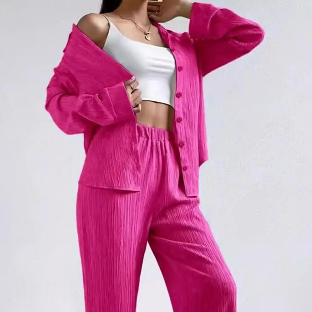 Cardigan Trousers Set Stylish Women\'s Shirt Pants Set with Loose Fit Blouse Wide Leg Trousers Chic Wear Outfit for Fashionable