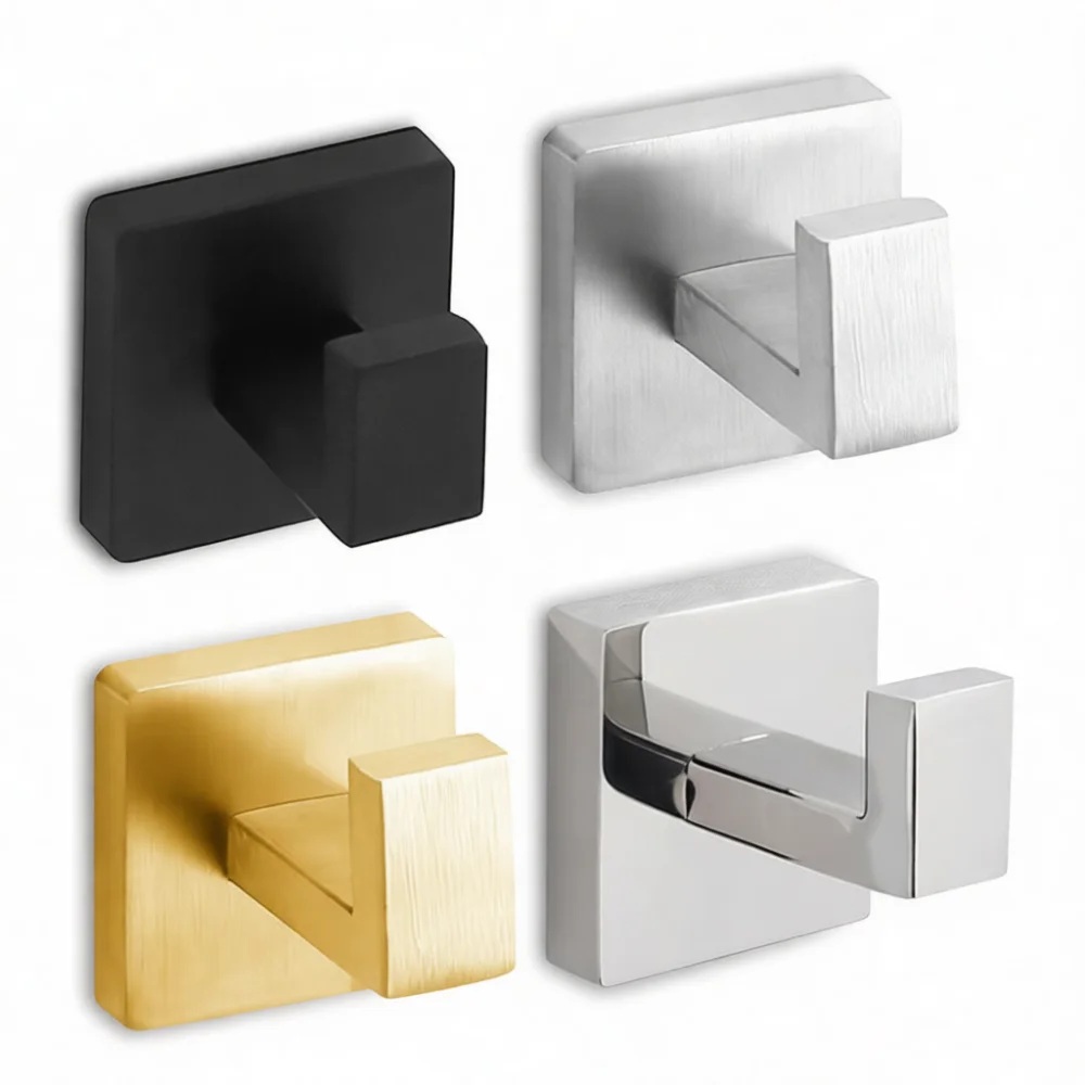 Modern Minimalist Square Metal Hook Adhesive Wall Hanger Bathroom Towel Storage Rack Anti Rust Home Kitchen Organizer Hardware