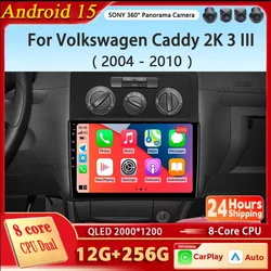 Android 15 Carplay Auto For Volkswagen Caddy 2K 3 III 2004 - 2010 Car Radio Multimedia Video Player Navigation GPS  No 2Din 2 Di