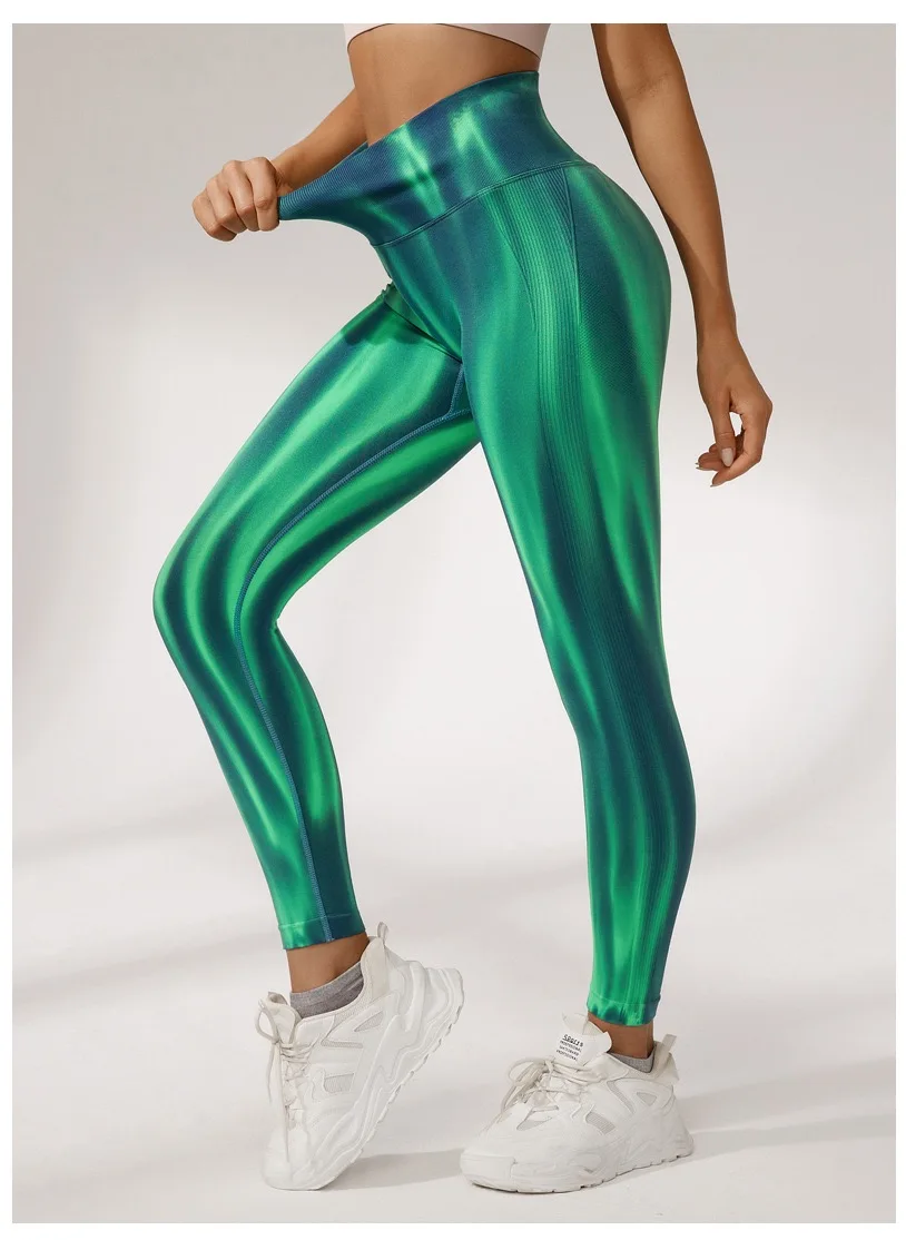 High-Waisted Tie-Dye Peach Print Stretchy Leggings With Butt-Lifting Effect For Fitness & Yoga