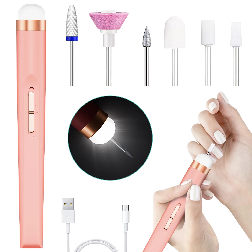 مجموعة مبرد مثقاب أظافر كهربائي 2 في 1 مع ضوء LED، مجموعة ماكينة أظافر محمولة قابلة لإعادة الشحن عبر USB لتلميع الأظافر وأظافر جل #1