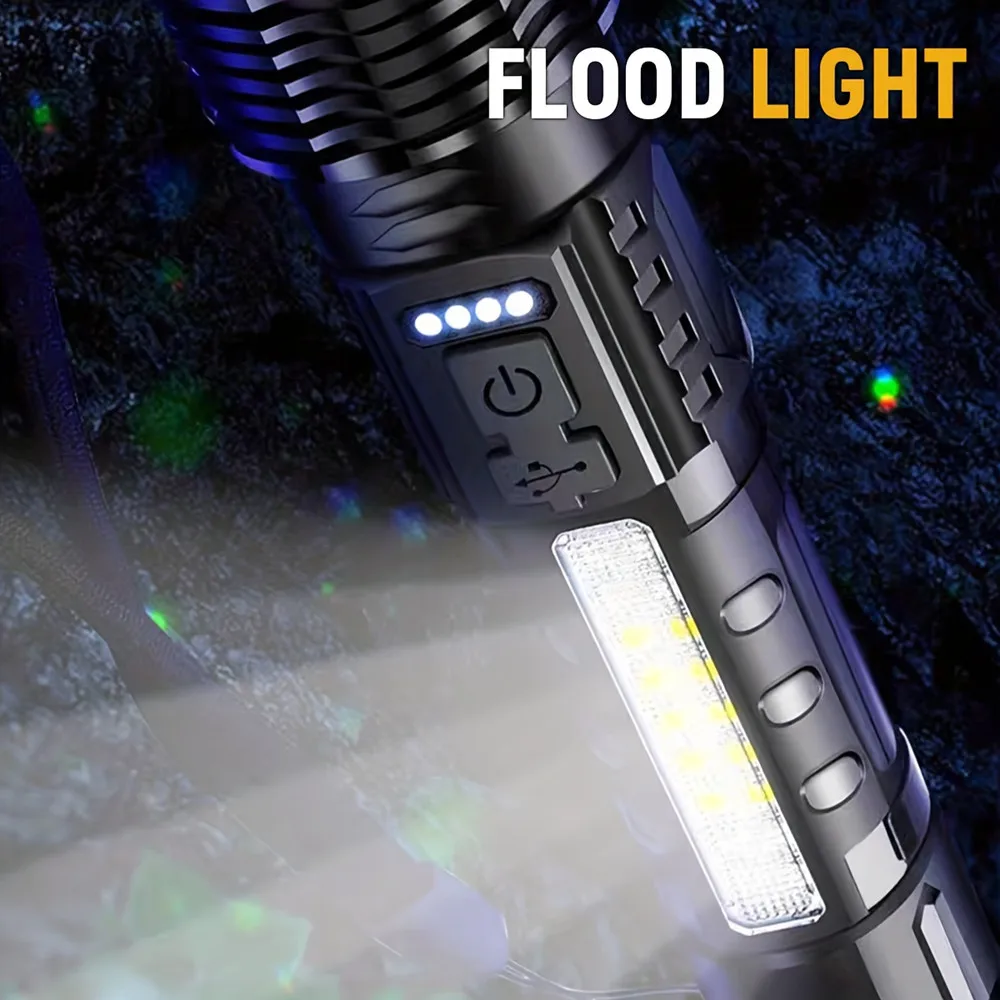 High Power White Laser LED Flashlight Built-in Battery USB Rechargeable Strong Light Tactical Torch Outdoor Camping Hiking Lamp