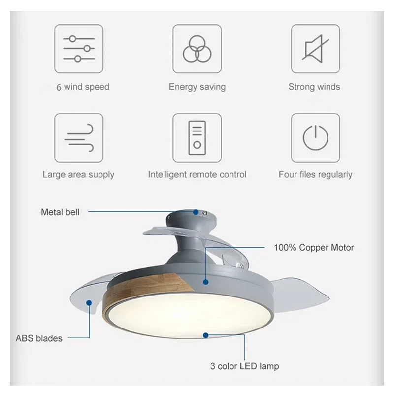 36/42inch Invisible Ceiling Fan Lamps Bedroom Living Room Dining Room Study LED Modern And Minimalist Household Pendant Light