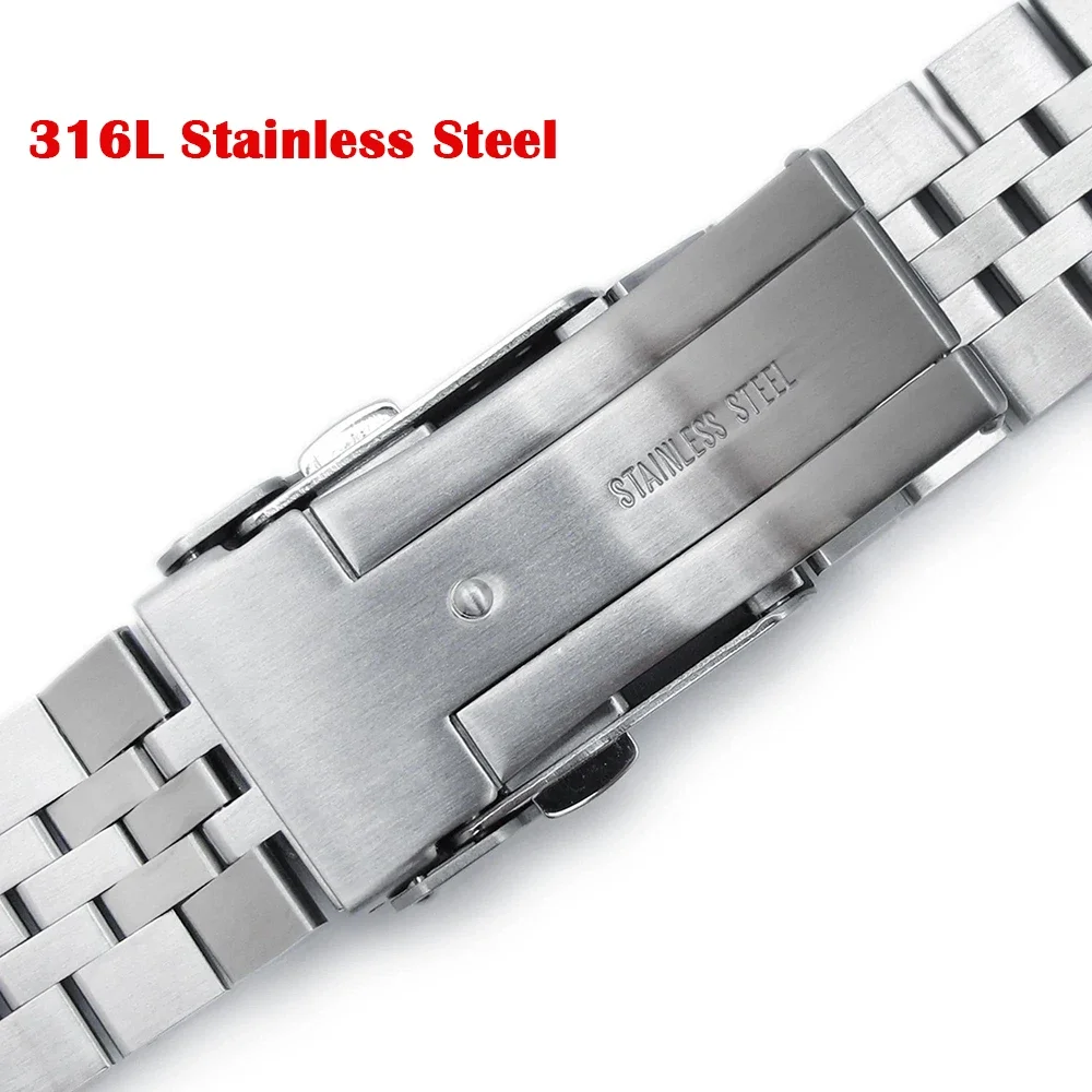 22mm for Jubilee Curved End Watchband for Seiko Water Ghost 316L Stainless Steel Strap Solid Deployment Metal Buckle 2.5mm Pins