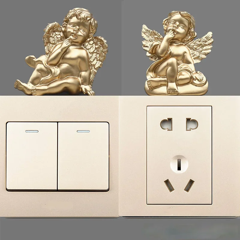 

Golden resin small angel switch wall decorative European creative home socket stickers open close home wall decoration