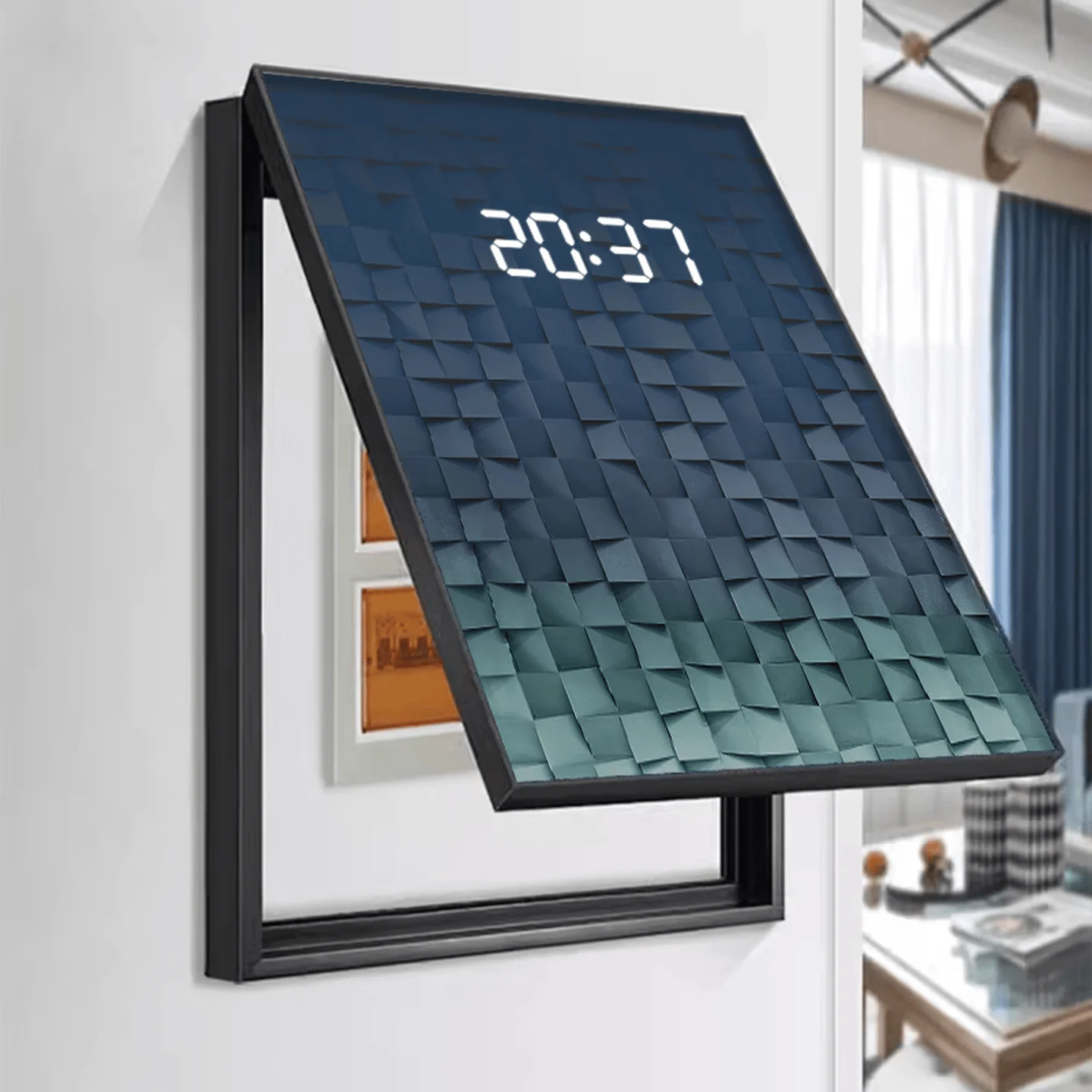 light luxury gradual change square meter box decorative painting with LED time clock wall clock guest restaurant