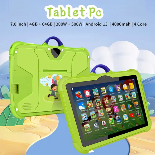 Imagen 2 del producto Tableta de 7 pulgadas para niños, Tablet de cuatro núcleos, 4GB de RAM, 64GB de ROM, Google Play, Android, WiFi, Bluetooth, regalos baratos y simples