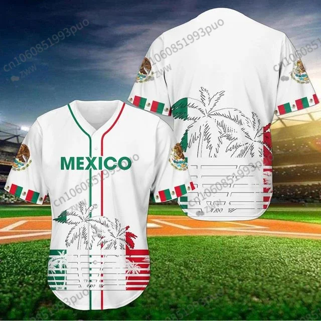 2024 Mexico Custom Name Baseball Shirt Jersey Summer NewFashion 3DPrint Funny Beach Short Sleeve Sport Casual Shirt