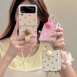 Fashion Polka Dot Leather Phone Case For Samsung Galaxy Z Flip 6 5 4 3 Z Flip6 Flip5 Flip4 5G Cover with Cute Ring Cases Funda