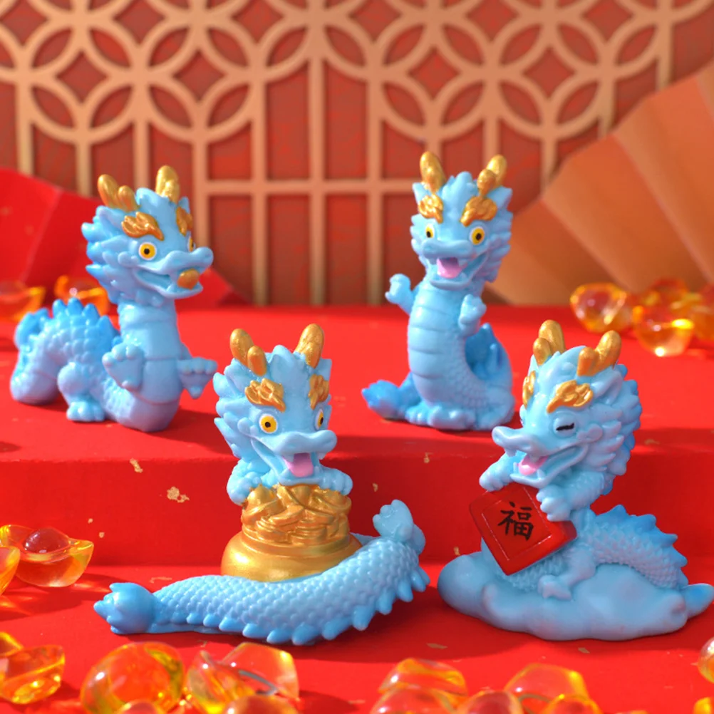 6 Pcs Mini Dragon Ornaments Desktop Statue Small Chinese Decoration Sculpture Feng Shui Indoor Animal Blue Child