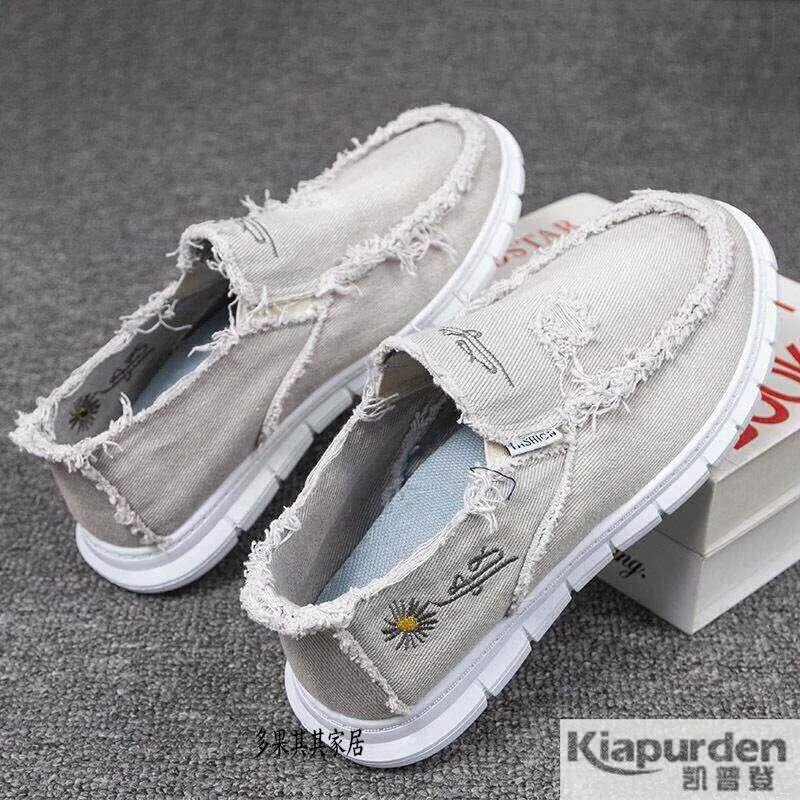 

Men's Casual Canvas Shoes Breathable Soft Bottom Easy Wear Slip-On Loafers Flat Bottom Casual Low Top Spring Summer Shoes