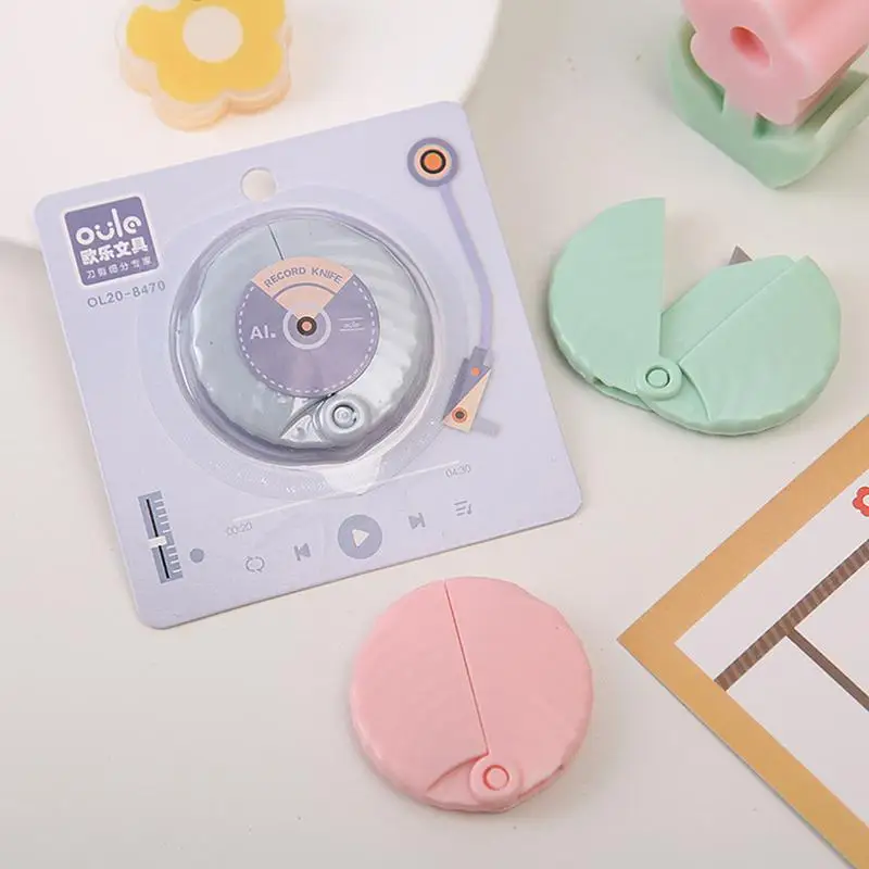 Mini cuchillo utilitario retráctil portátil, cuchillo pequeño de bolsillo, lindo, en forma de disco, arte para estudiantes, artesanía