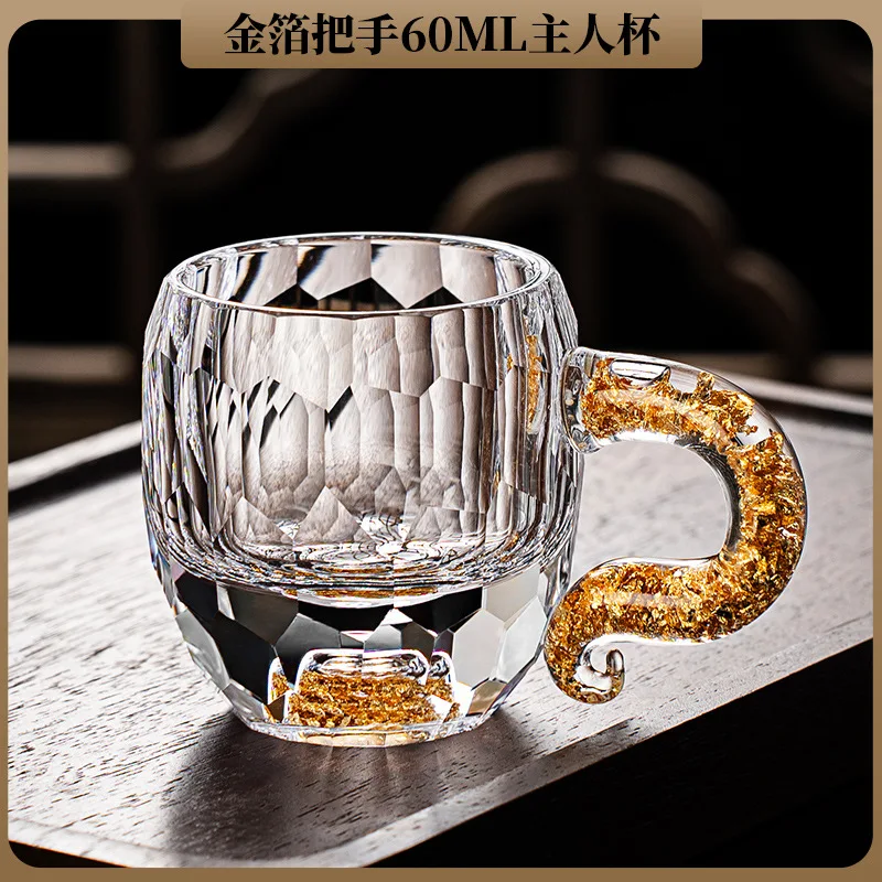 High-grade gold foil master cup high-value household tea cup thickened crystal glass tea cup coffee