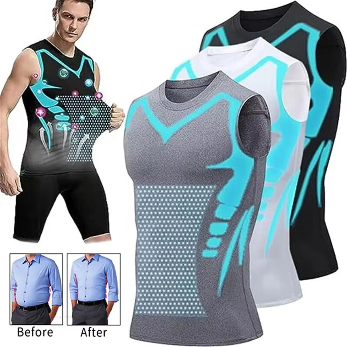New Summer Fitness Compression Shirt For Men Shaping Sleeveless Therapy Vest Male Ice-Silk Compression Tank Tops Body Shapewear