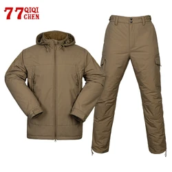 Conjunto táctico de algodón L7 para hombre, chaqueta gruesa portátil, impermeable, cortavientos, pantalones con múltiples bolsillos, traje de senderismo informal