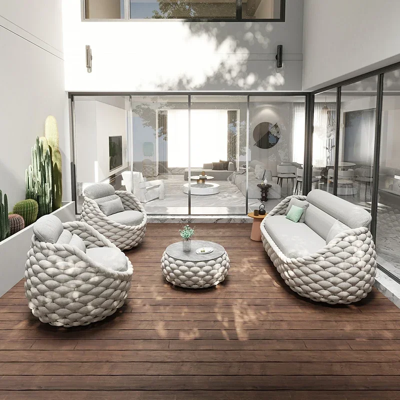 fulin Nordic luxury yard furniture outdoor rattan chair seating garden sofa set