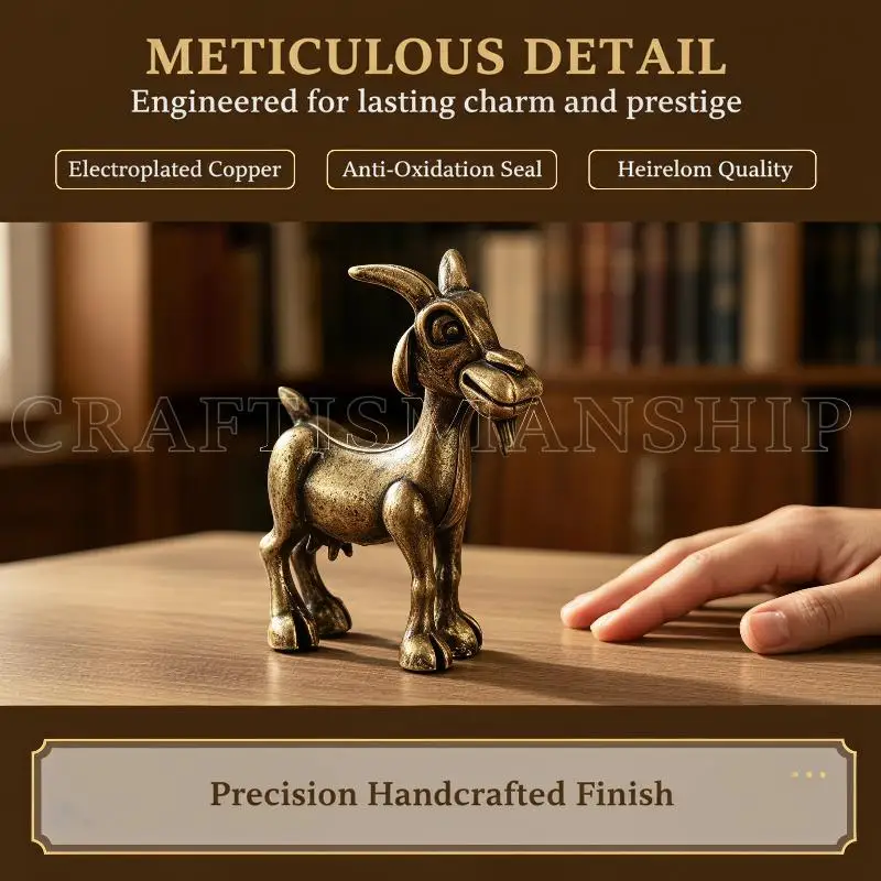 New 1Pcs Vintage Brass Goat Statue Retro Animal Sculpture Tea Pet For Home Office Decor Ideal For Collectors