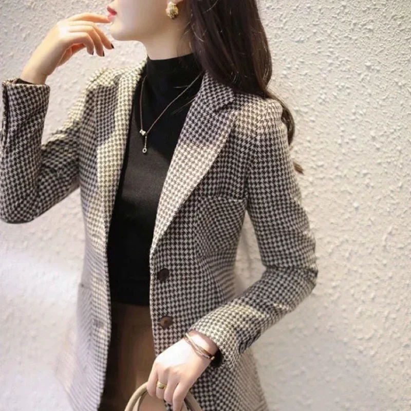 Plaid Elegant Women\'s Blazer Suits Tailoring Latest Fashion Coat Luxury Blazers Winter Clothing Jacket for Women Long Trend N34