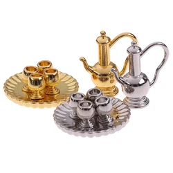 1: 12 Dollhouse Miniature Metal Tea Set Teapot Cup Plate Furniture Toys