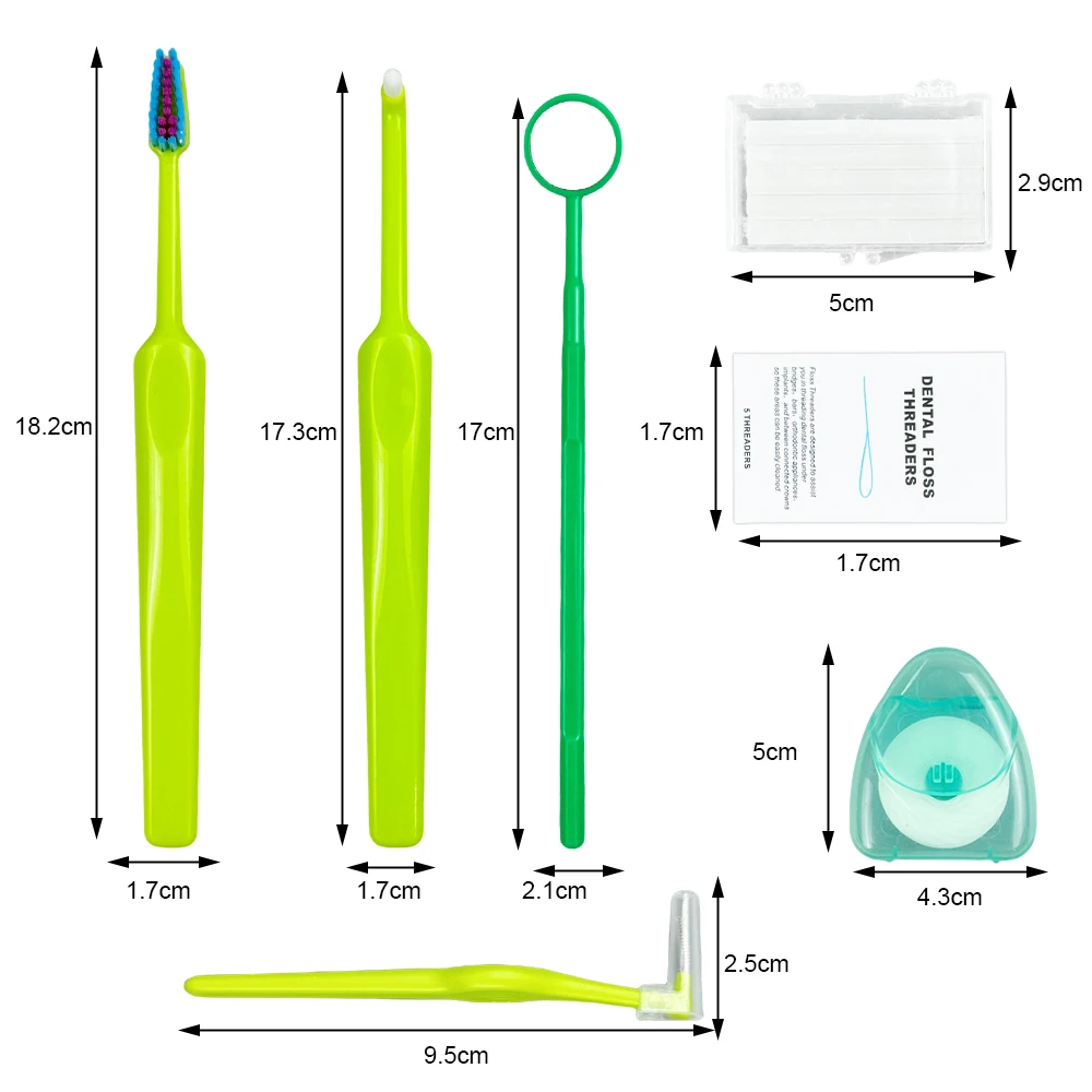 Orthodontic Care Brush Kit Portable Toothbrush Interdental Brush Mouth Mirror Floss Threaders Ortho Wax Storage Box Teeth Clean