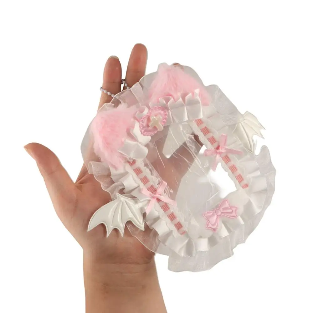 Ins نمط الكرتون أفخم حامل البطاقة القط الأذن أجنحة الملاك ستار مطاردة قلادة المفاتيح الدانتيل لطيف صور حامي حالة المدرسة