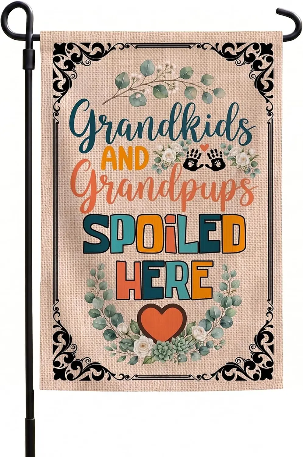 Grandkids and Grandpups Spoiled Here Garden Flag 12x18 Inch Double Sided, Upgraded Heavy Duty Burlap Textured Yard Flag for  yyi