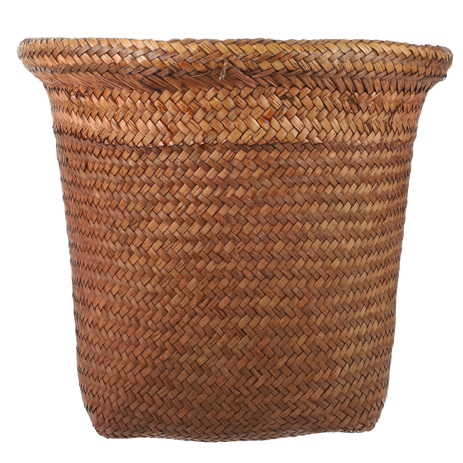 

Brown Large Storage Basket Retro Woven Trash Can Waste Paper Bin Seagrass Safe Straw Design Bathroom Kitchen Garbage