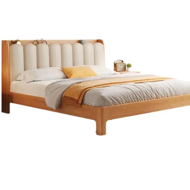 

Oak bed, Nordic, log style, soft bag, double, small apartment, pure wood