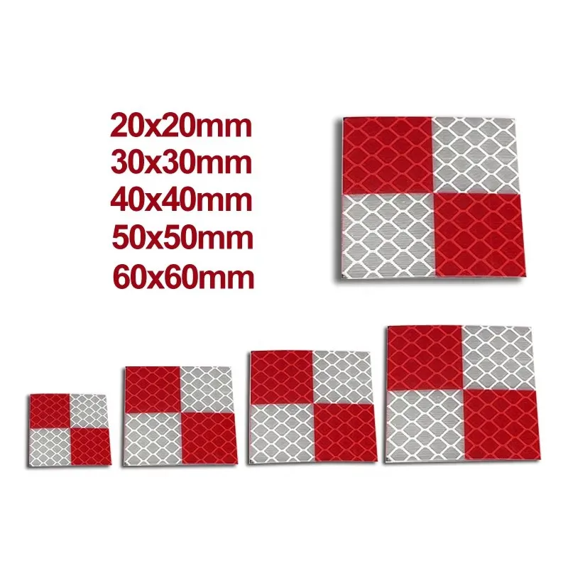 100pcs Size 60x60 20 30 40 50mm Red and White Grid Reflector Sheet For Total Station Survey Geography Reflective Sticker