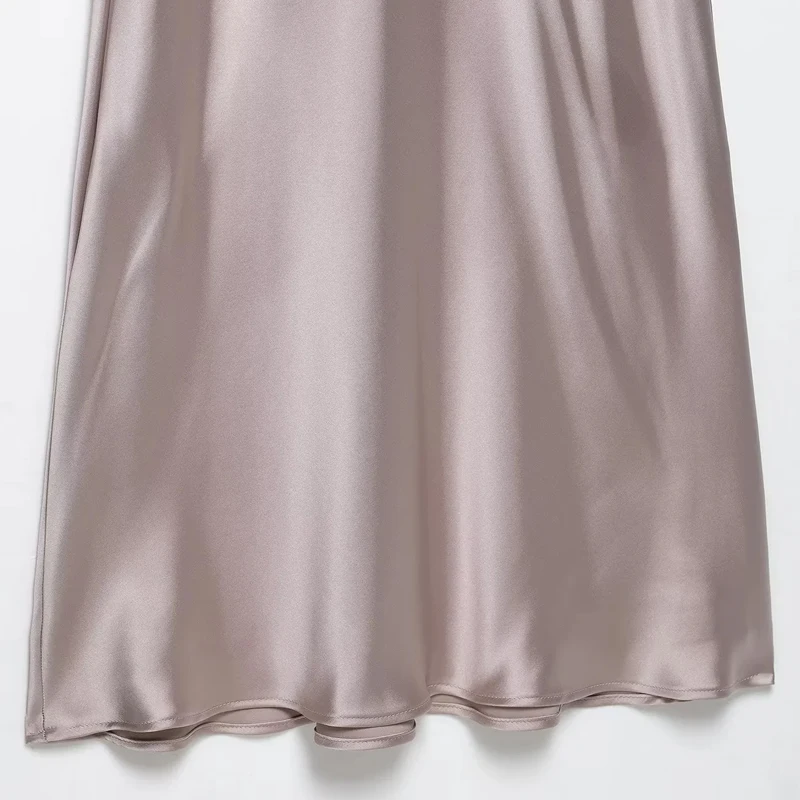 HXAO Women's Satin Long Dresses 2025 Spring Summer Elegant Party Evening Midi Dresses Vintage Blue Khaki Black Dresses Vestidos