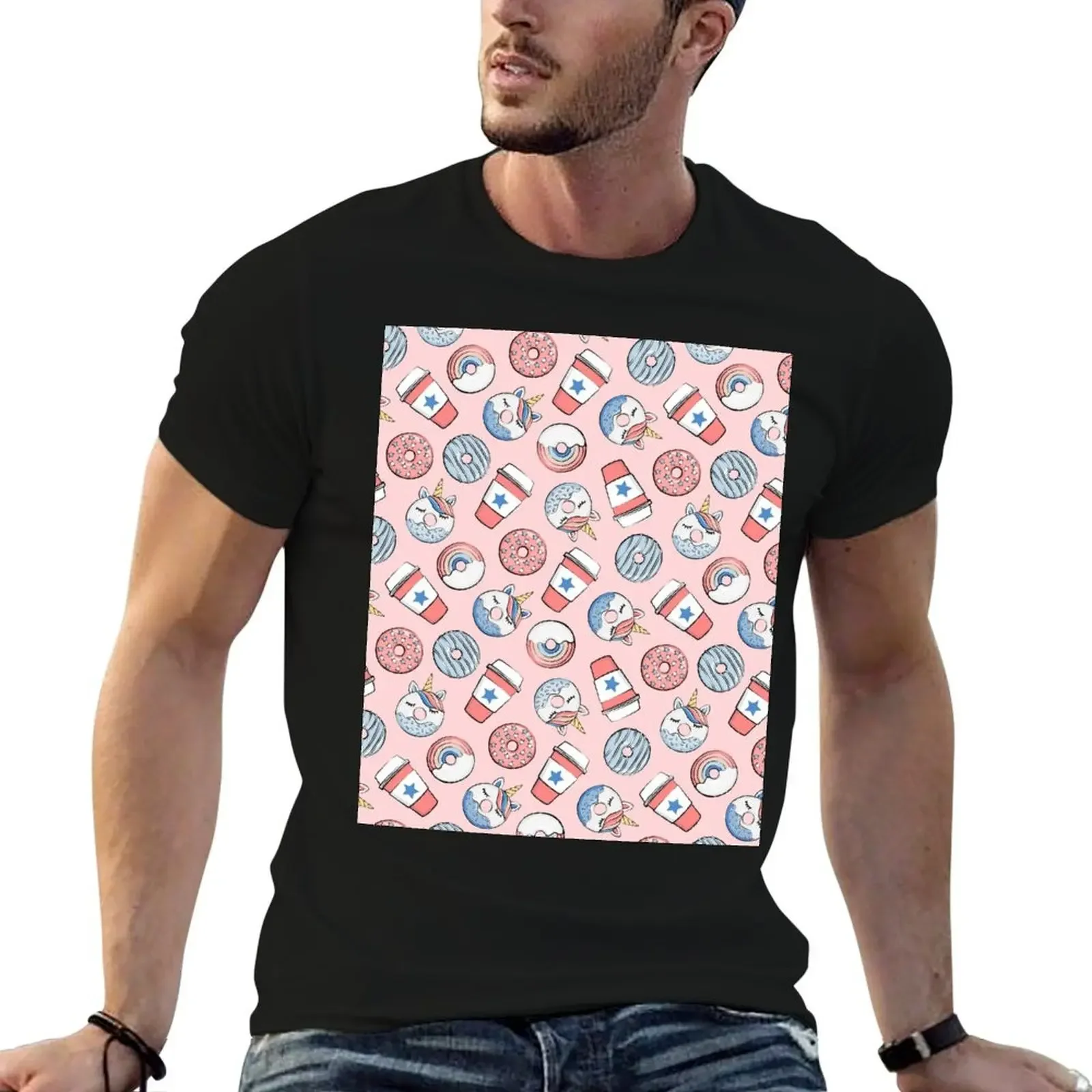 

Unicorn Donuts and Coffee - unicorns and rainbows (pink) T-Shirt anime t shirts Funny t-shirts clothes for men