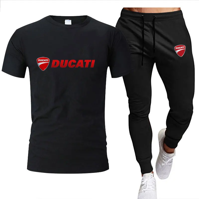Ducati motorcycle print summer men's short-sleeved T-shirt + casual sport pants motorcycle enthusiast set view 2