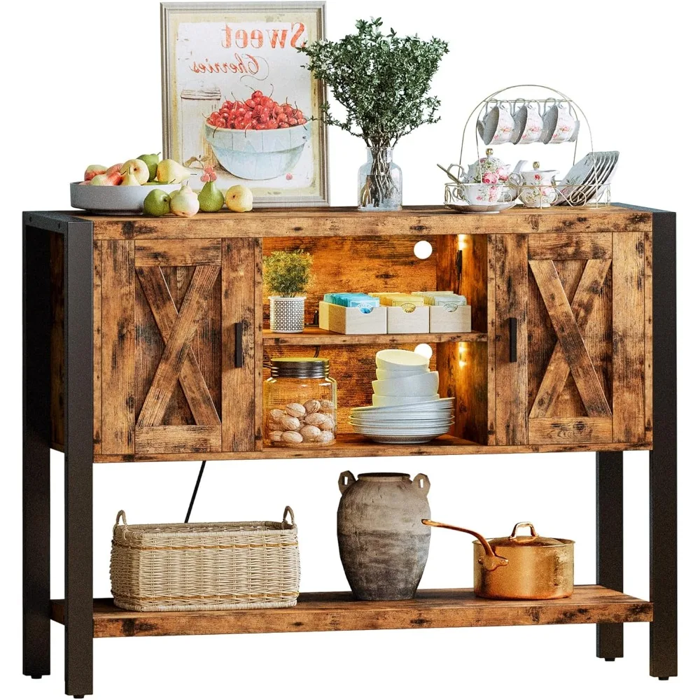 

Sideboard Buffet Cabinet with LED Light & Charging Station, Coffee Station Table, Bar Storage for Kitchen, Dining Room