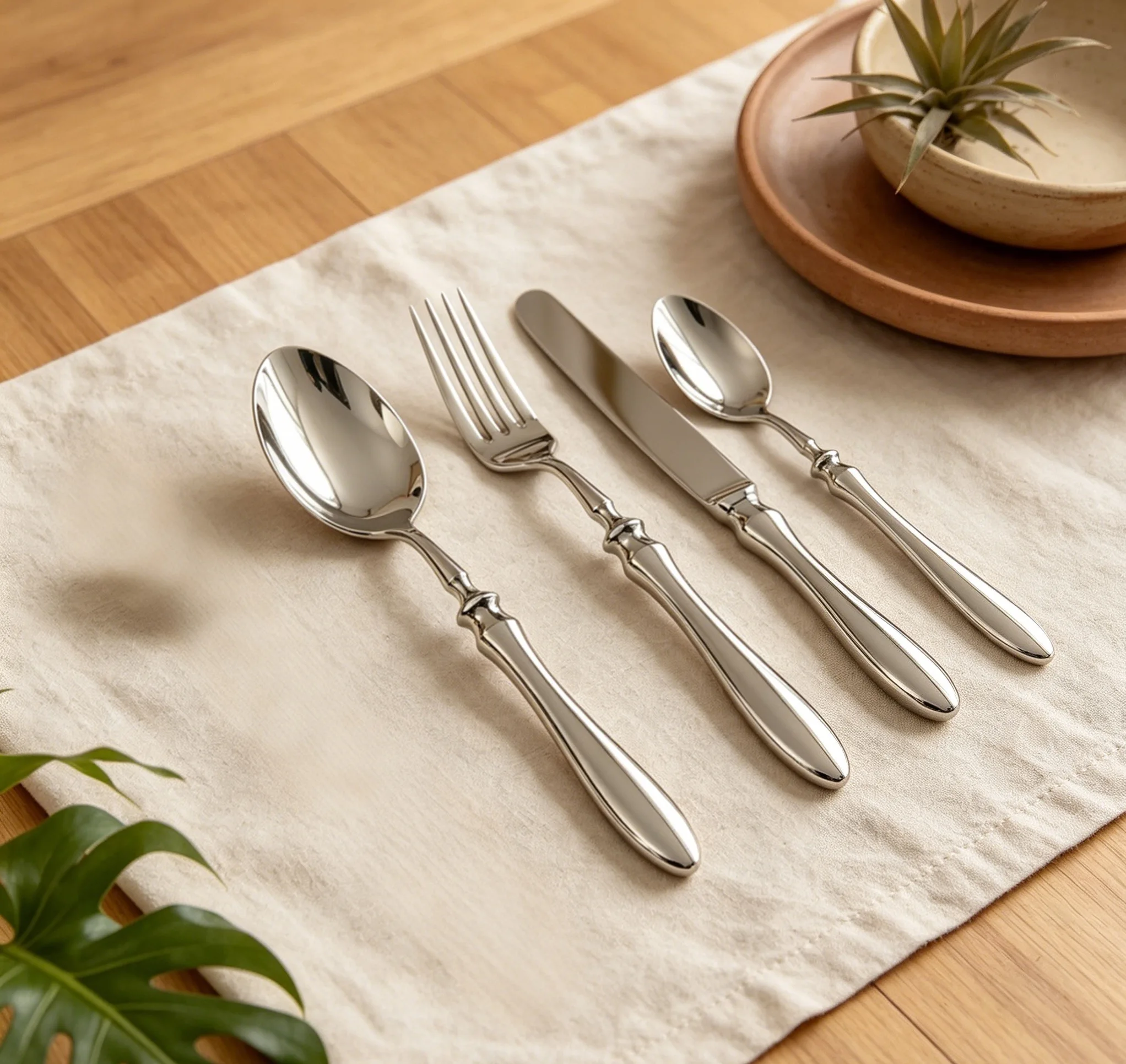 304 & 420 Stainless Steel Gourd-handled Cutlery Set,4Pcs Gloss Dinner Spoon Fork,Reusable Household Dining Silverware Utensils