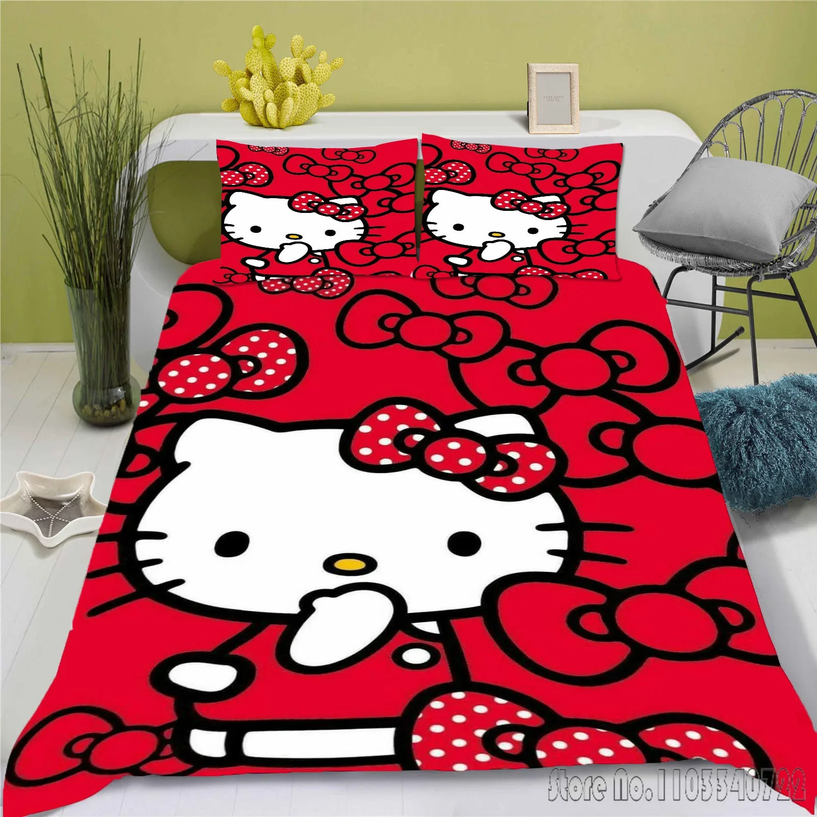 Hello Kitty Catoon Love Child Duvet Cover Set HD Comforter Cover Bedclothes for Kids Bedding Sets Bedroom Decor