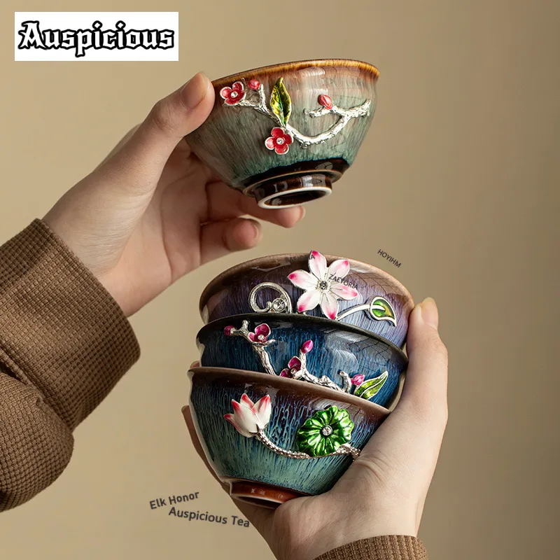 

130ml Handcrafted Colour Enamels Teacup Ancient Tea Bowl Single Cups Tea-tasting Fragrance Cup Chazhan Master Cups Teaset Cafes