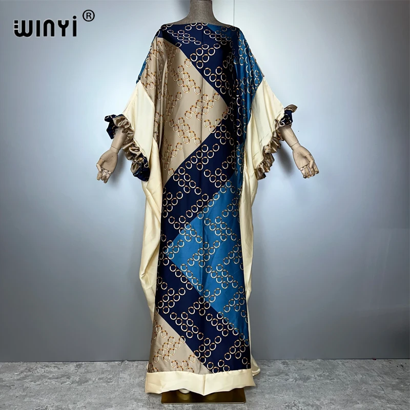 

WINYI летнее вечернее платье с принтом Кувейта, Абая Дубай, роскошное женское свободное праздничное кафтан, мусульманская женская одежда, пляжное платье