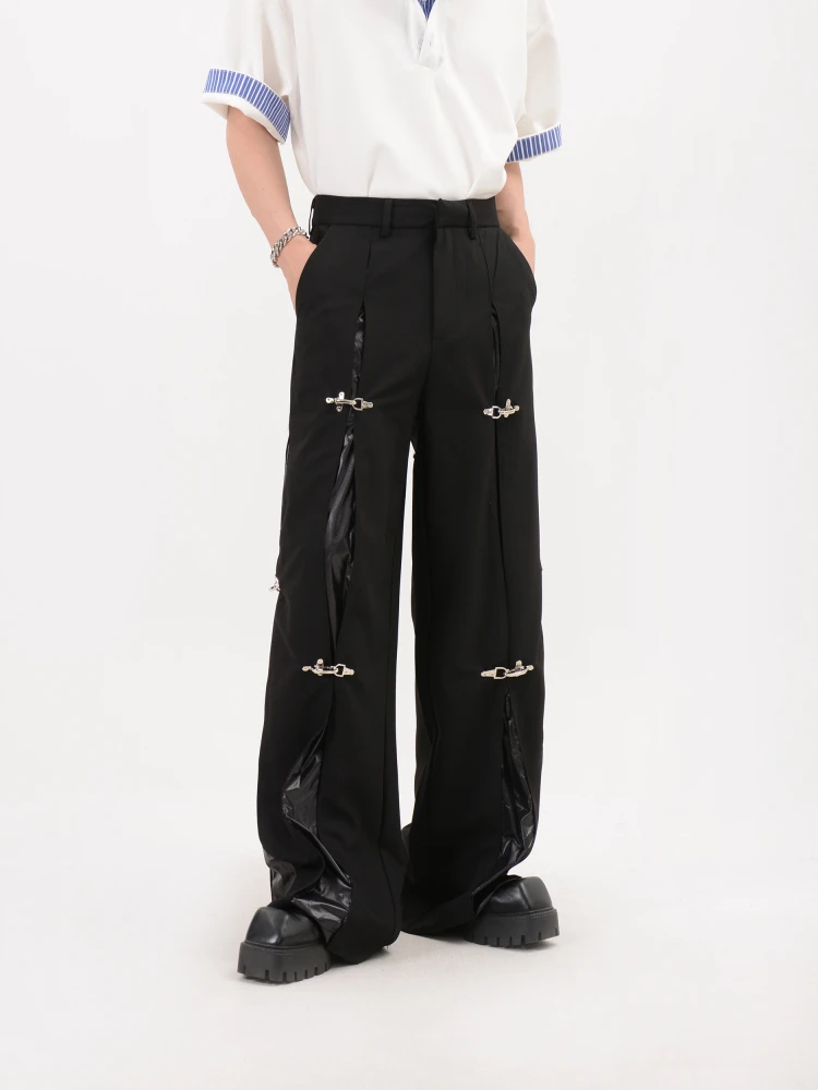 

Нишевый дизайнерский дизайн, металлический повседневный костюм для самолета, брюки с усовершенствованной строчкой, широкие брюки с микроподтяжками, модные