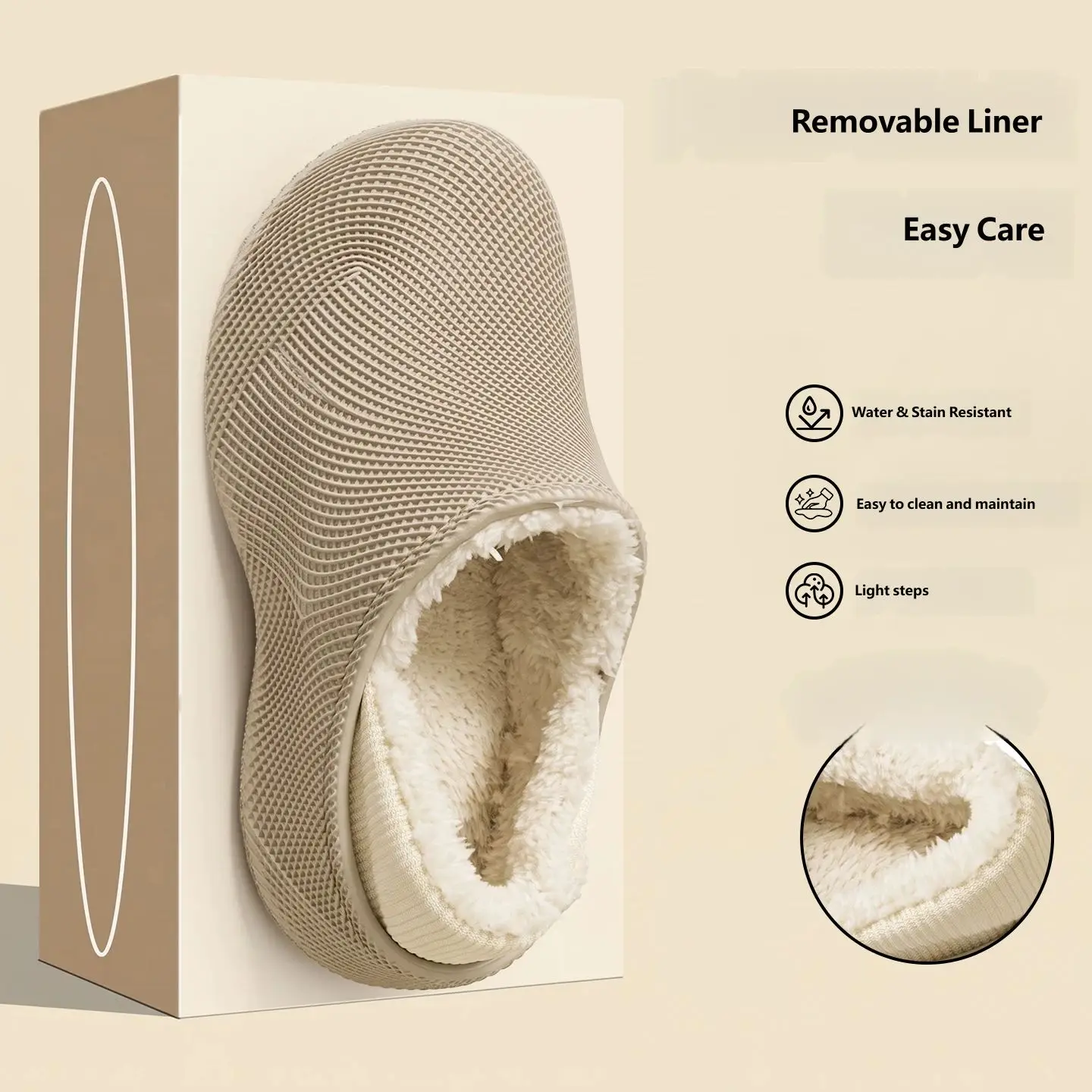 Unisex Winter Cotton Slippers, Removable Fluffy Plush Liner, Stain‑Resistant EVA Shell Non‑Slip Dual‑Wear Warm House Shoes