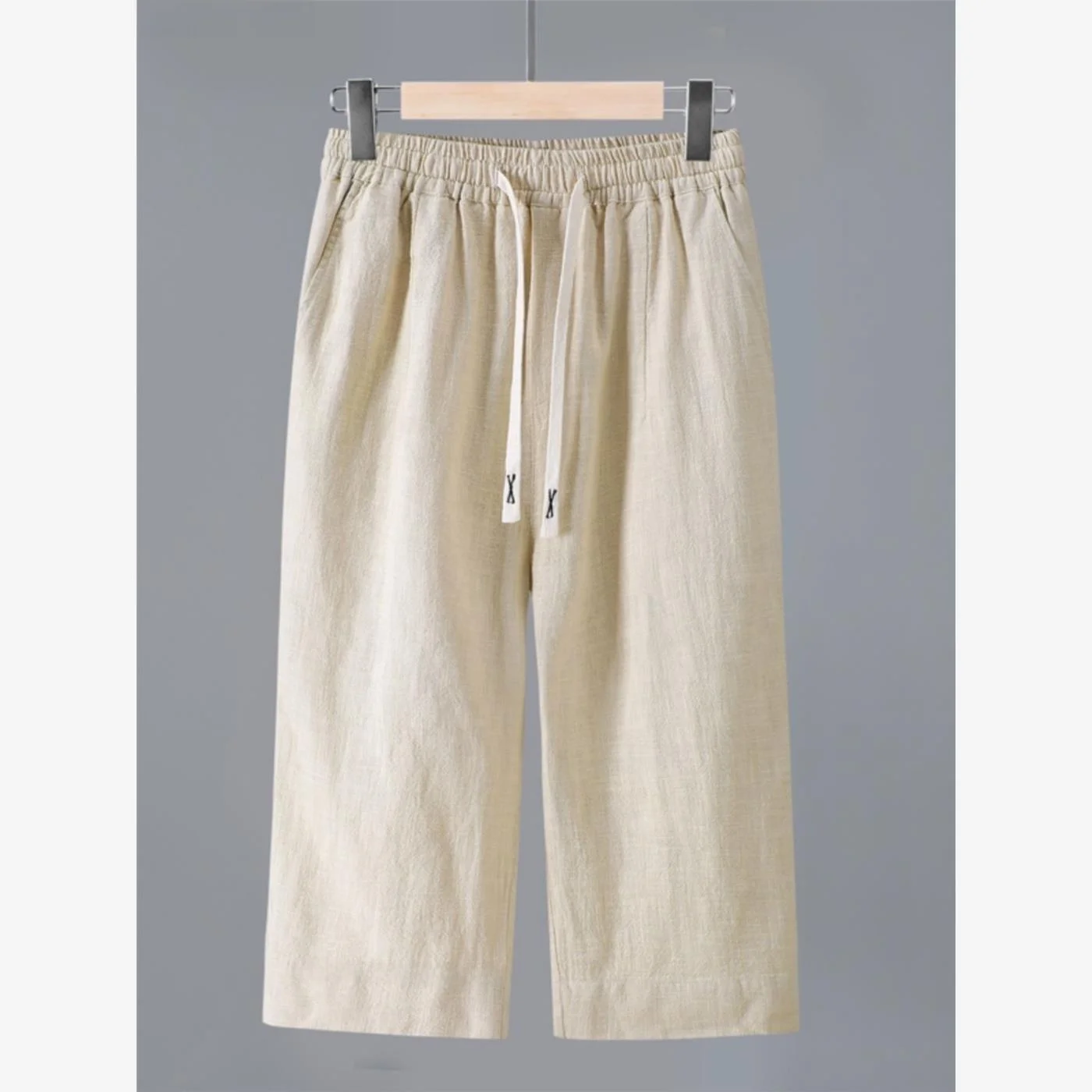 

High-End Pure Color Linen Men's Knee-Length Seven-Foot Pants Summer Breathable Cotton Linen Fabric Middle-Pants Buwheat orts